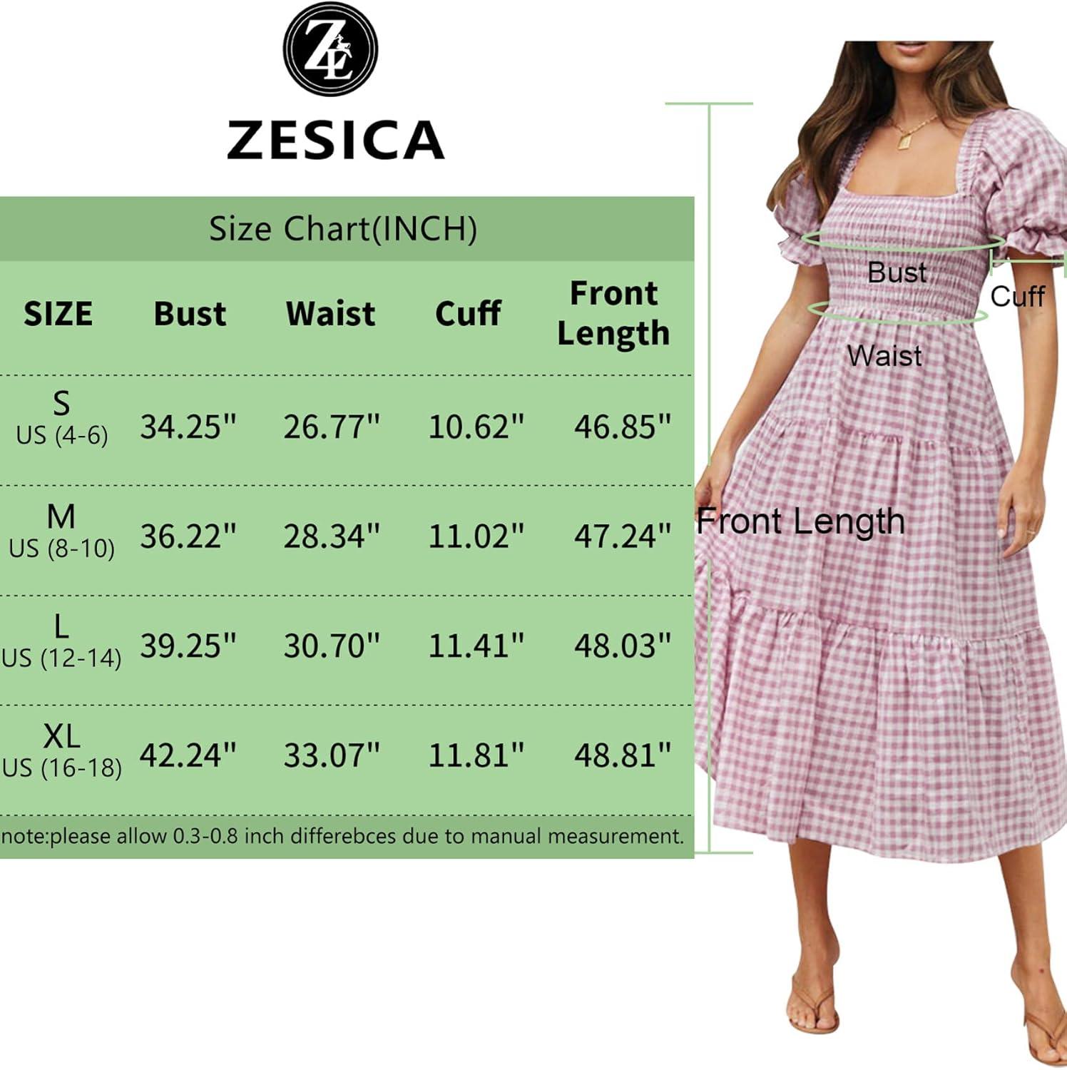 imageZESICA Womens 2026 Bohemian Summer Plaid Square Neck Puff Sleeve Ruffle Flowy Beach Midi DressTaro