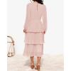 ZESICA Women’s 2026 Long Sleeve Crew Neck Ruffle Tiered Layered Chiffon Flowy Swing Long Midi Dress(Pink)