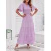 ZESICA Women’s 2026 Summer Casual Floral Print Short Flutter Sleeve Crew Neck Smocked High Waist Flowy Maxi Dress(Purple)