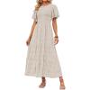 ZESICA Women’s 2026 Summer Casual Floral Print Short Flutter Sleeve Crew Neck Smocked High Waist Flowy Maxi Dress(Beige)