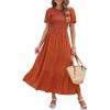ZESICA Women’s 2026 Summer Casual Floral Print Short Flutter Sleeve Crew Neck Smocked High Waist Flowy Maxi Dress(Caramel)