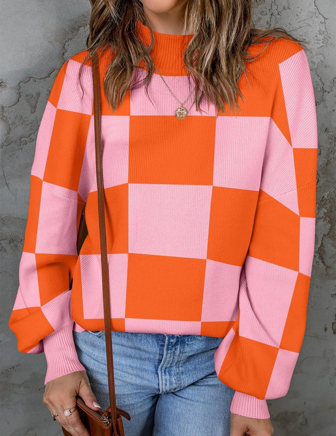 imageZESICA Womens 2026 Fall Fashion Turtleneck Long Sleeve Striped Ribbed Knit Loose Pullover Sweater TopsOrange