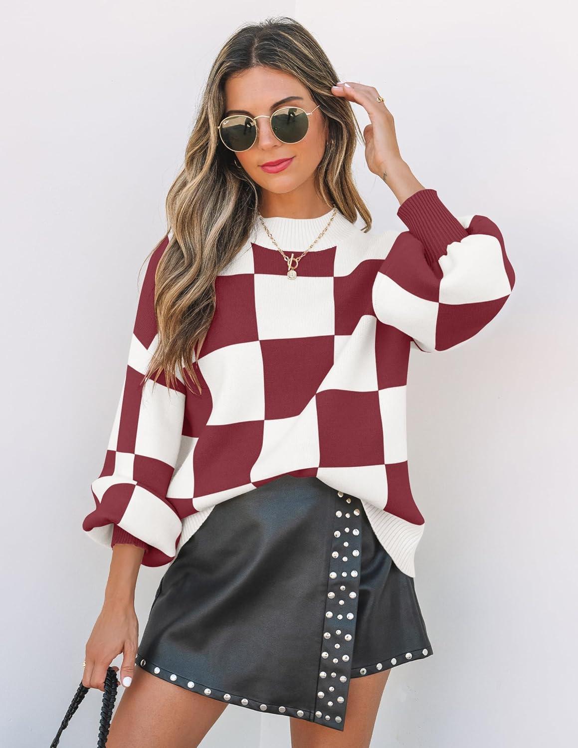 imageZESICA Womens 2026 Fall Fashion Turtleneck Long Sleeve Striped Ribbed Knit Loose Pullover Sweater TopsPlumplaid