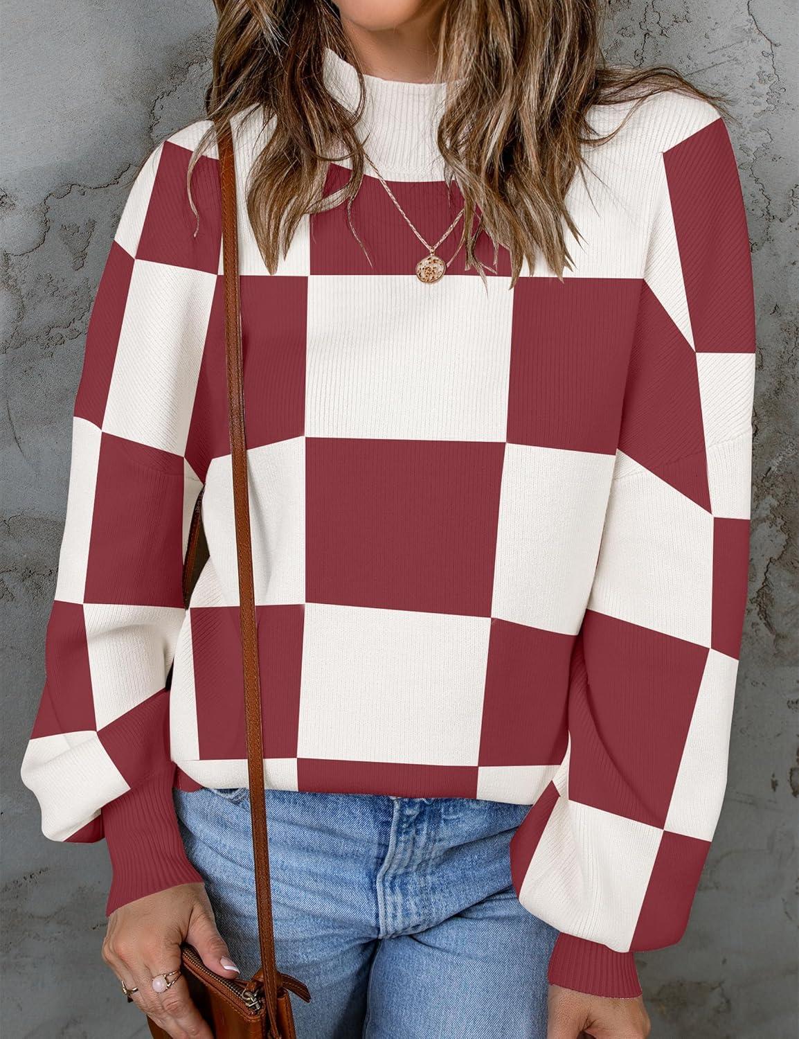 imageZESICA Womens 2026 Fall Fashion Turtleneck Long Sleeve Striped Ribbed Knit Loose Pullover Sweater TopsPlumplaid