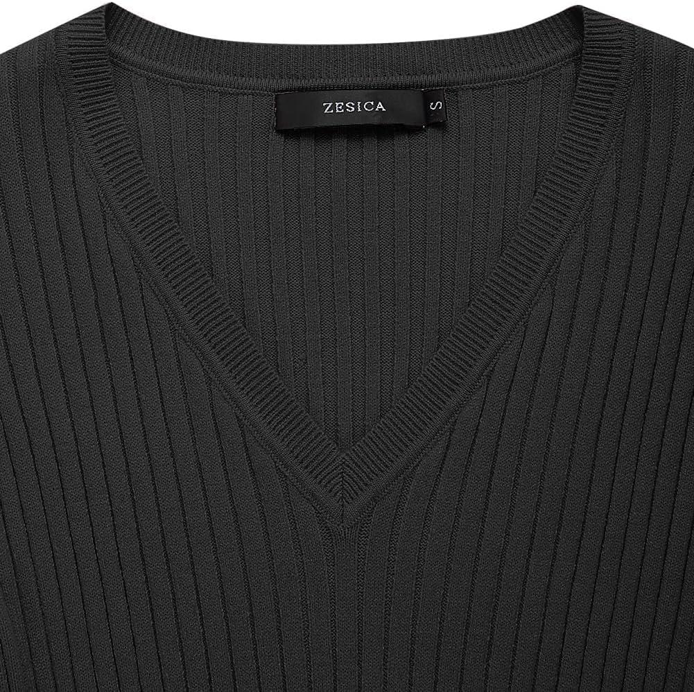 imageZESICA Womens 2026 Spring Sweater Dress V Neck Long Sleeve Ribbed Knit Tie Waist Bodycon Slim Fit Midi DressesBlack