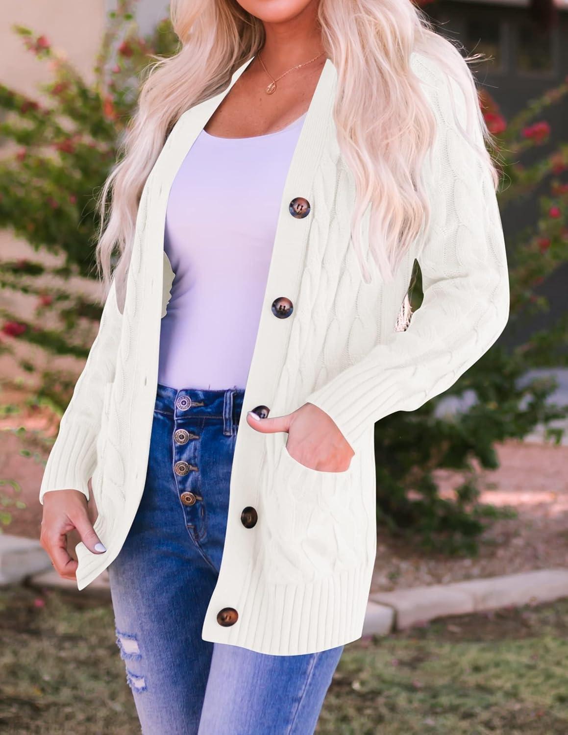 imageZESICA Womens Cardigan Sweaters 2026 Fall Button Down Open Front Cable Knit Casual Trendy Winter Clothing OuterwearBeige
