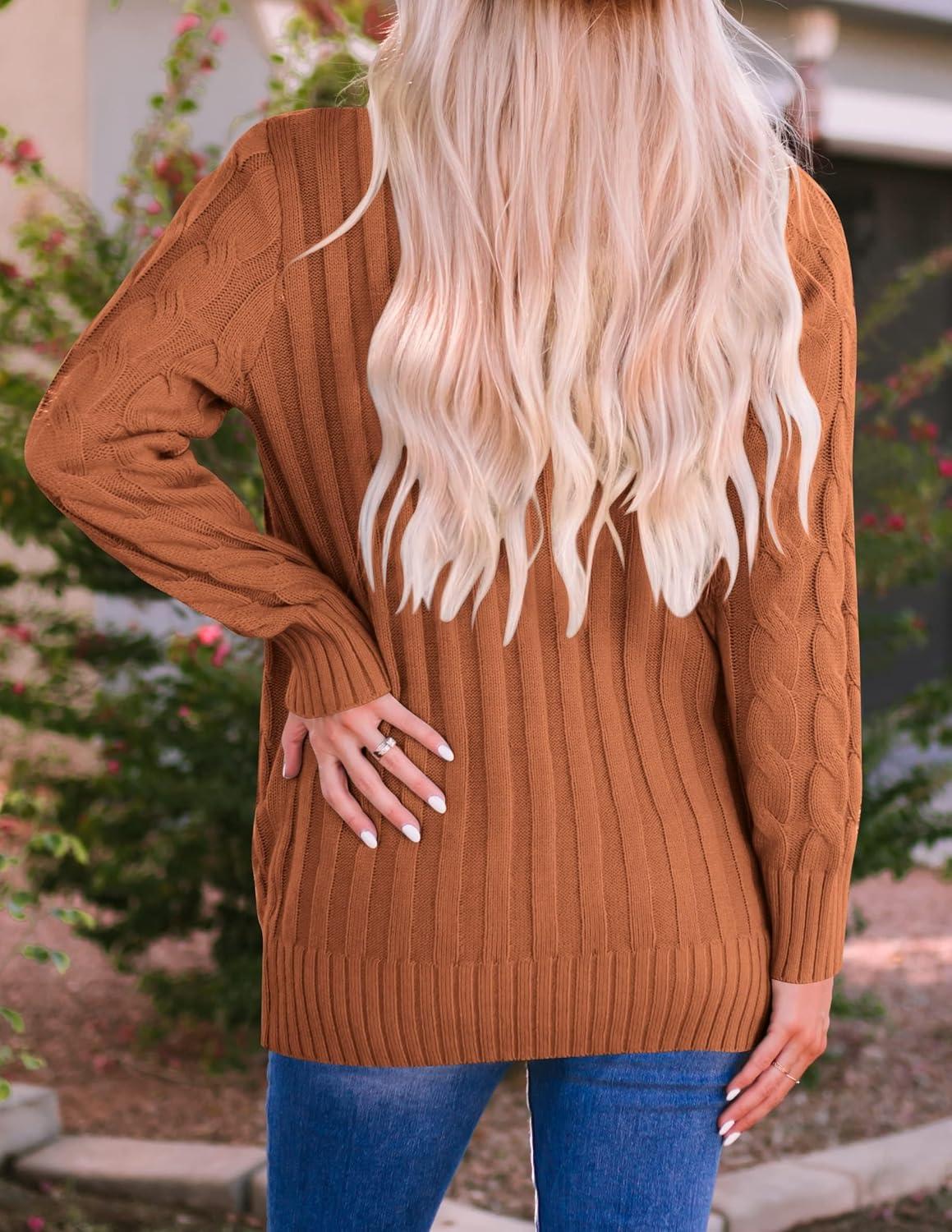 imageZESICA Womens Cardigan Sweaters 2026 Fall Button Down Open Front Cable Knit Casual Trendy Winter Clothing OuterwearBrown