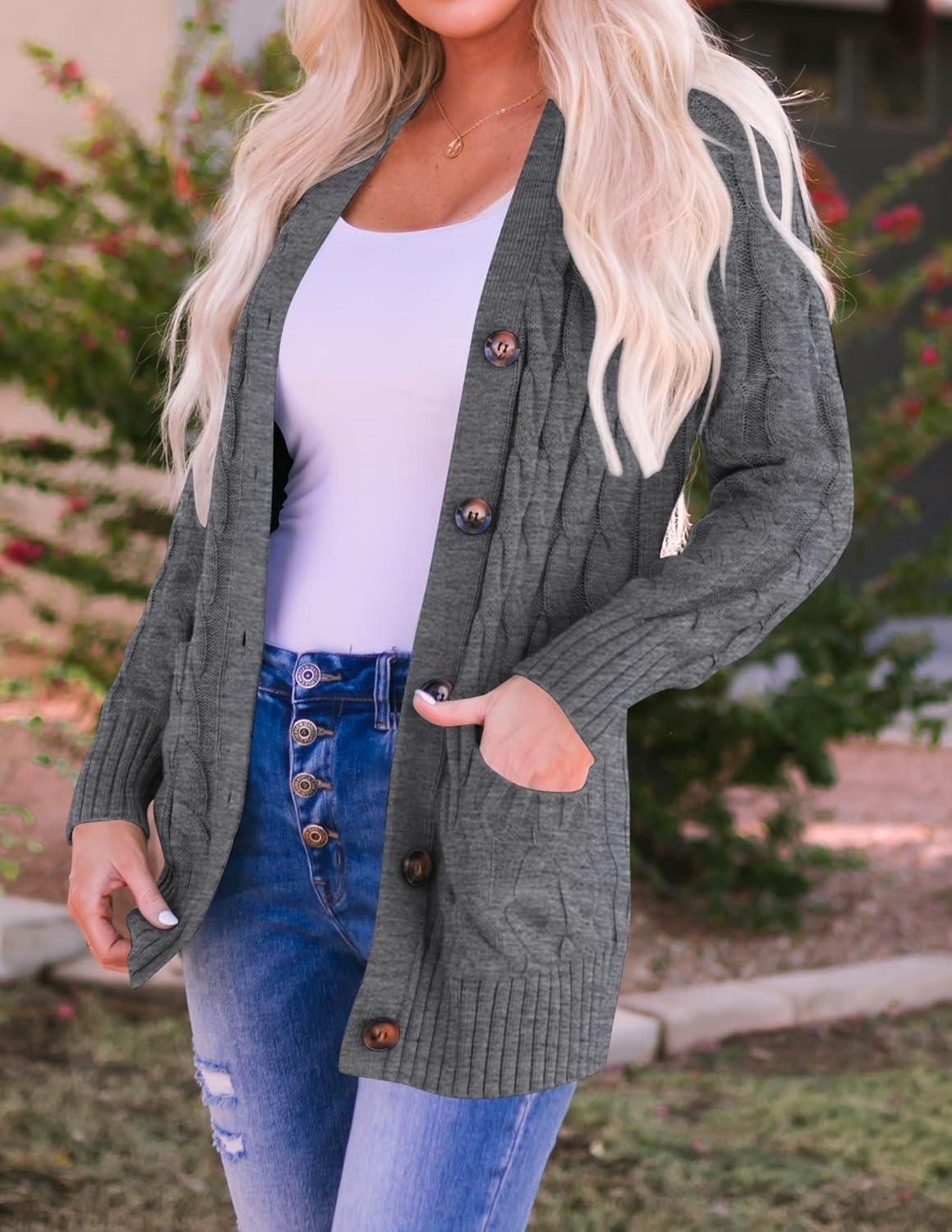 imageZESICA Womens Cardigan Sweaters 2026 Fall Button Down Open Front Cable Knit Casual Trendy Winter Clothing OuterwearCharcoal