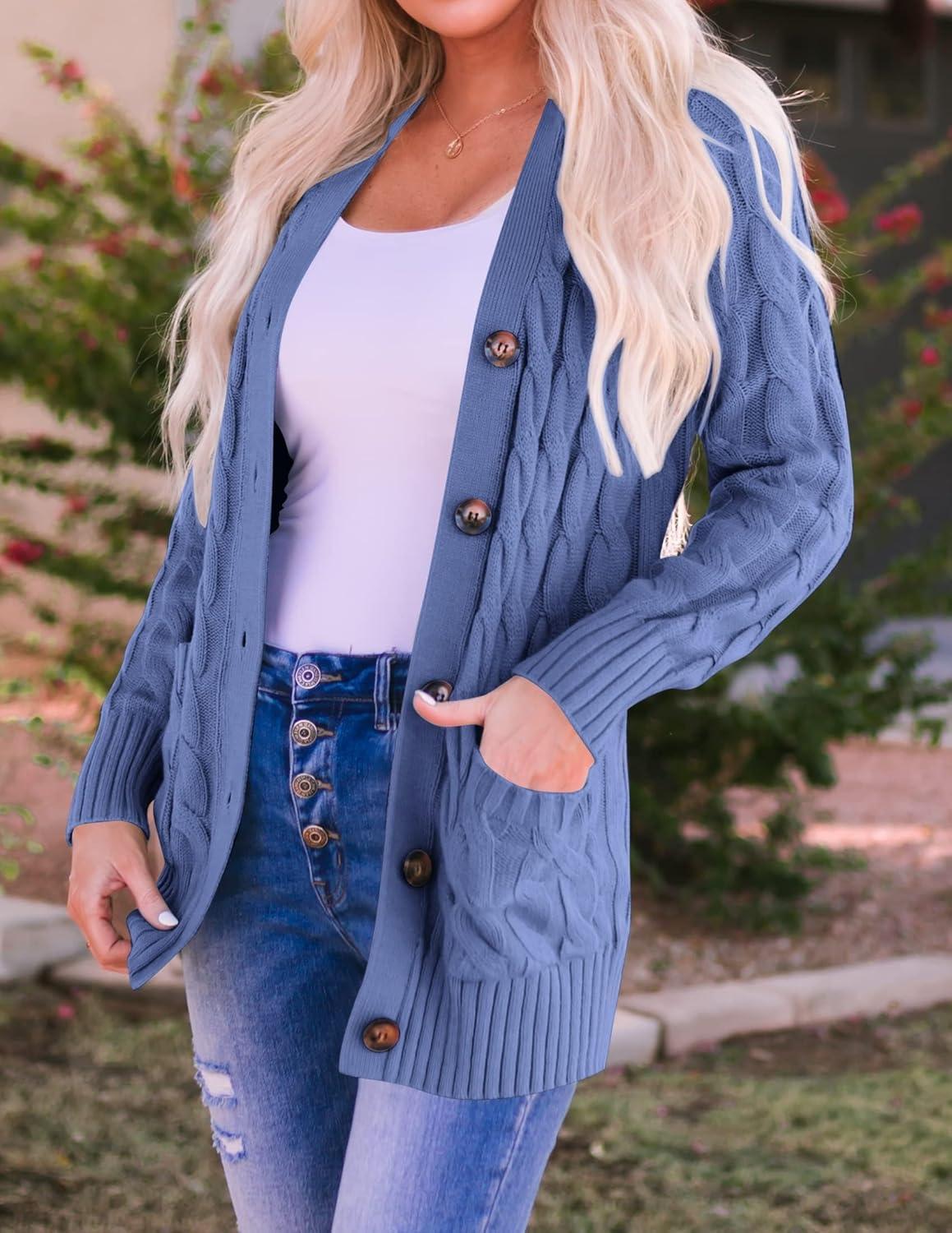 imageZESICA Womens Cardigan Sweaters 2026 Fall Button Down Open Front Cable Knit Casual Trendy Winter Clothing OuterwearDustyblue