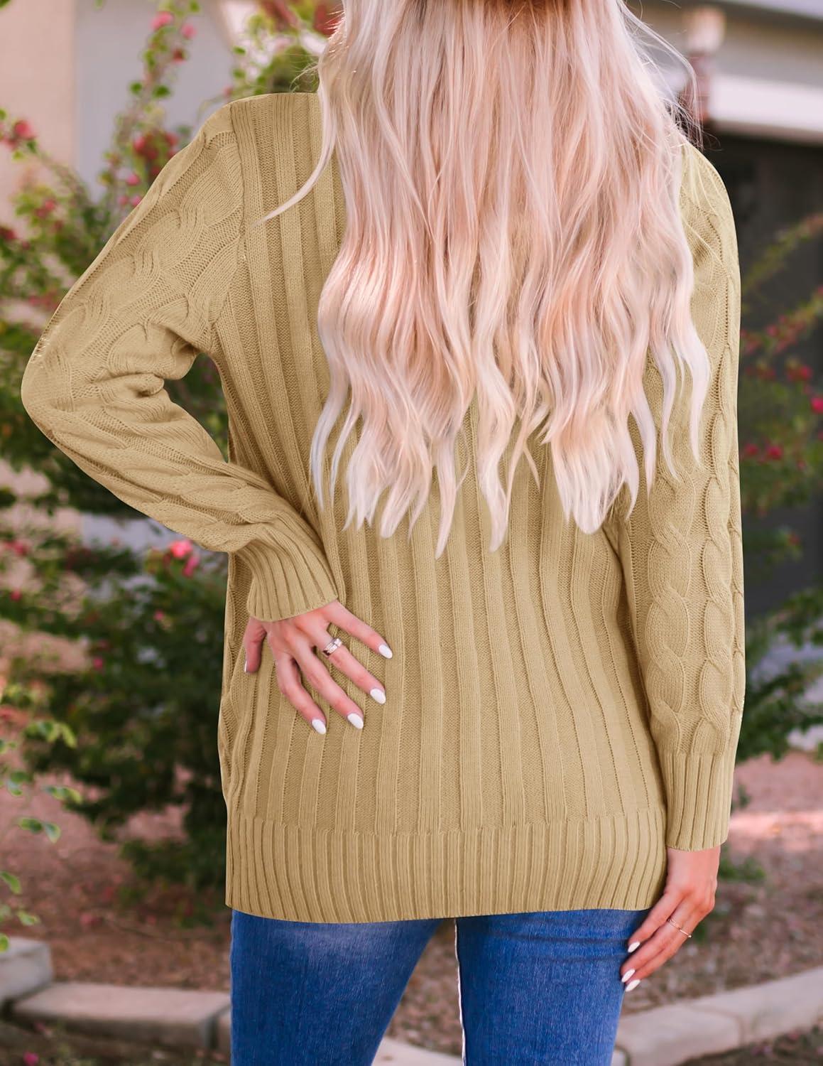 imageZESICA Womens Cardigan Sweaters 2026 Fall Button Down Open Front Cable Knit Casual Trendy Winter Clothing OuterwearKhaki