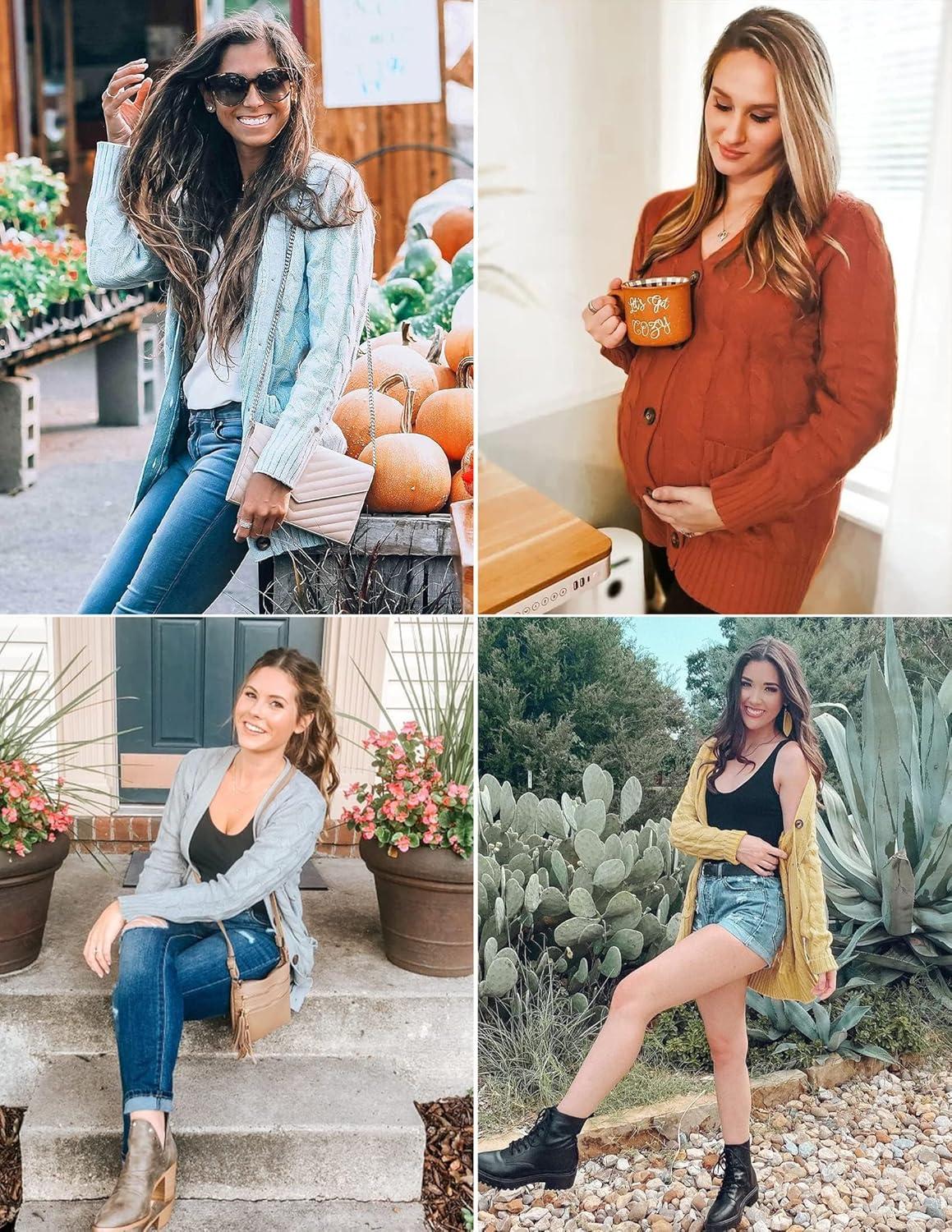 imageZESICA Womens Cardigan Sweaters 2026 Fall Button Down Open Front Cable Knit Casual Trendy Winter Clothing OuterwearKhaki