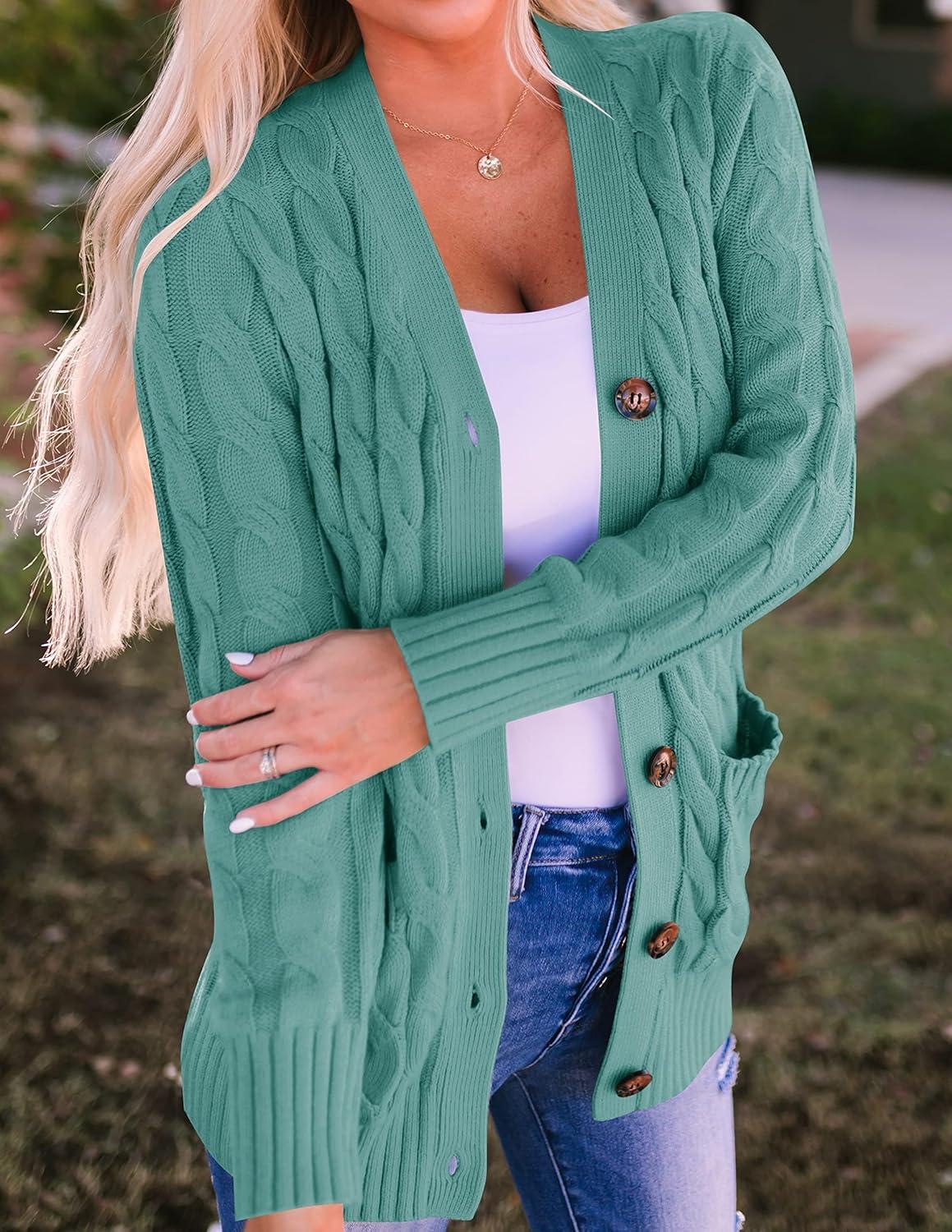 imageZESICA Womens Cardigan Sweaters 2026 Fall Button Down Open Front Cable Knit Casual Trendy Winter Clothing OuterwearLakegreen