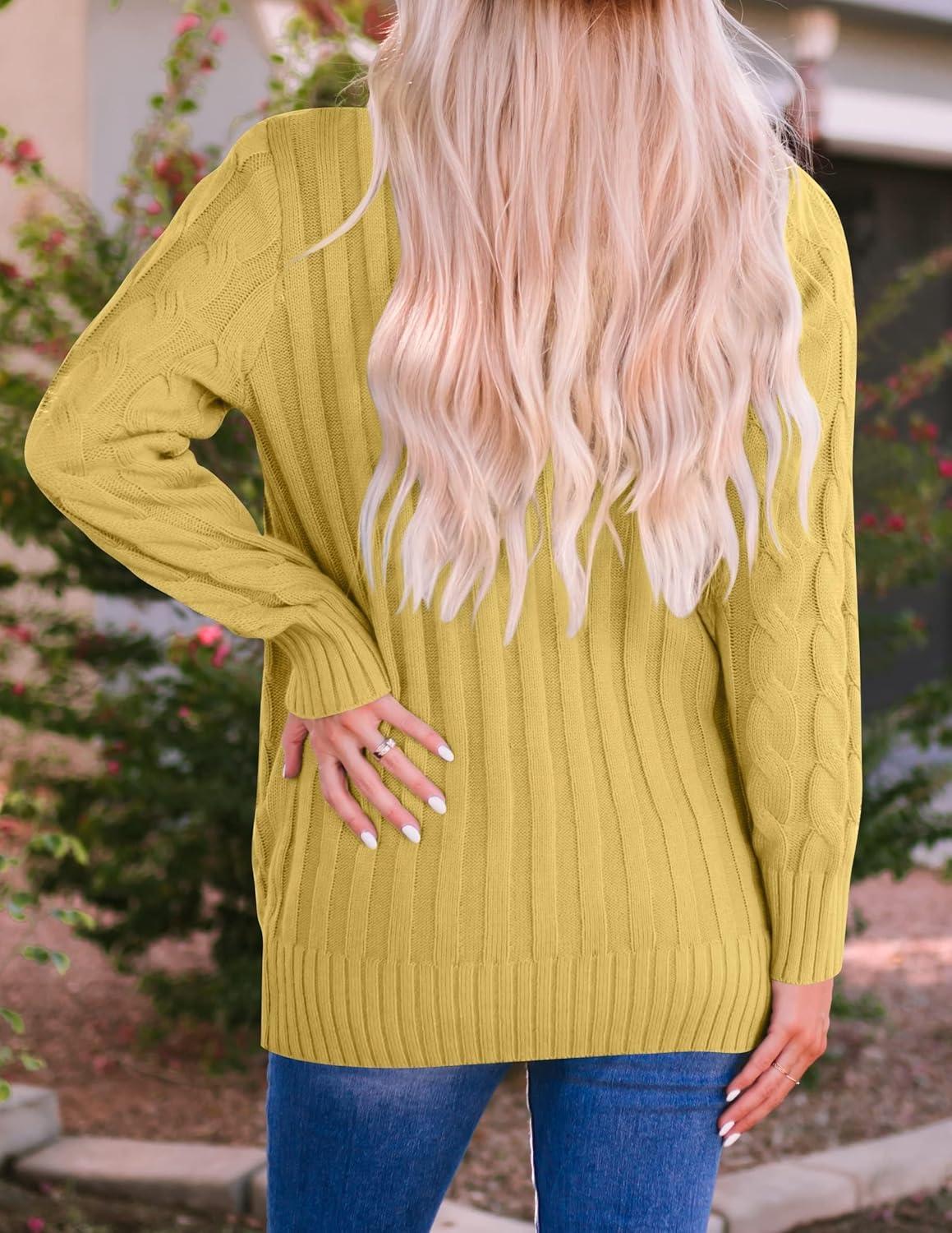 imageZESICA Womens Cardigan Sweaters 2026 Fall Button Down Open Front Cable Knit Casual Trendy Winter Clothing OuterwearMustard