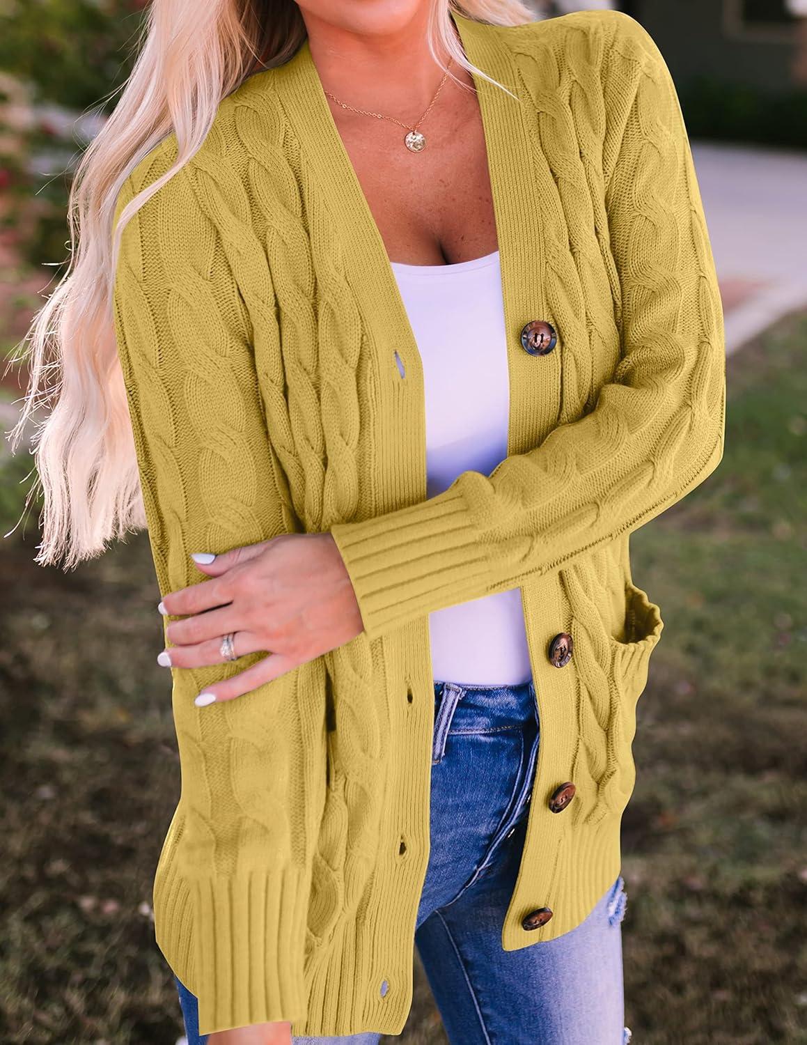 imageZESICA Womens Cardigan Sweaters 2026 Fall Button Down Open Front Cable Knit Casual Trendy Winter Clothing OuterwearMustard