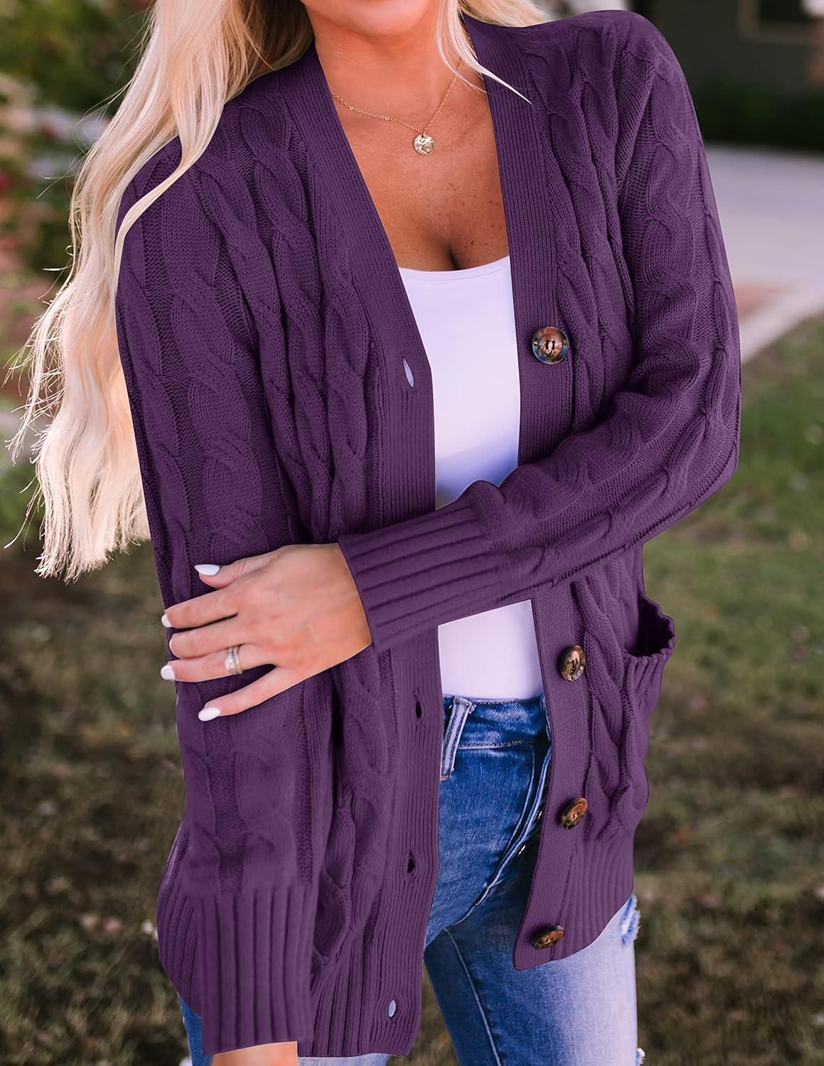 imageZESICA Womens Cardigan Sweaters 2026 Fall Button Down Open Front Cable Knit Casual Trendy Winter Clothing OuterwearPlum