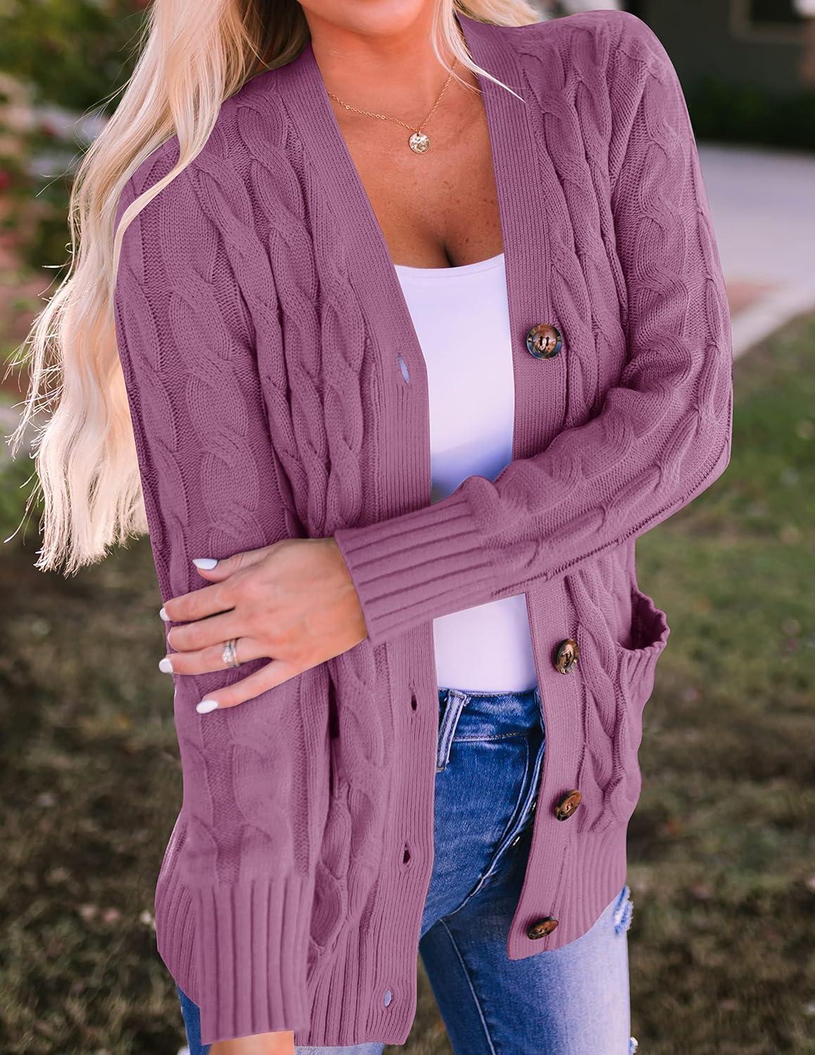 imageZESICA Womens Cardigan Sweaters 2026 Fall Button Down Open Front Cable Knit Casual Trendy Winter Clothing OuterwearPurple