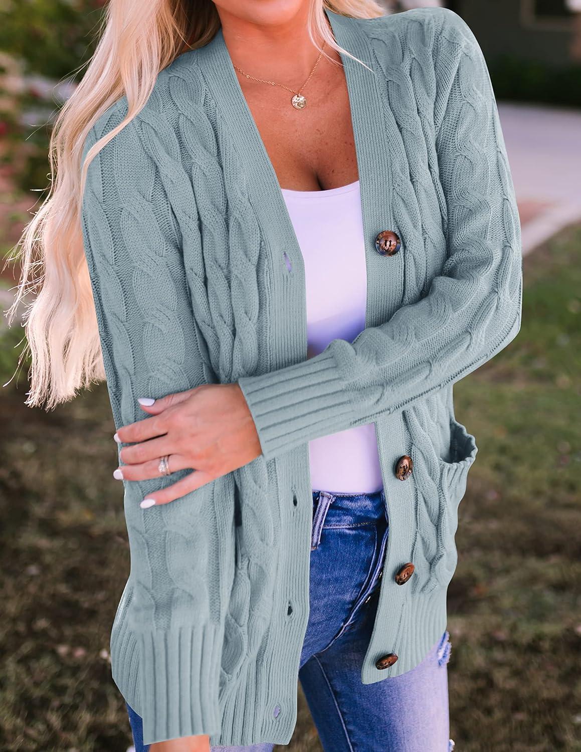 imageZESICA Womens Cardigan Sweaters 2026 Fall Button Down Open Front Cable Knit Casual Trendy Winter Clothing OuterwearSage