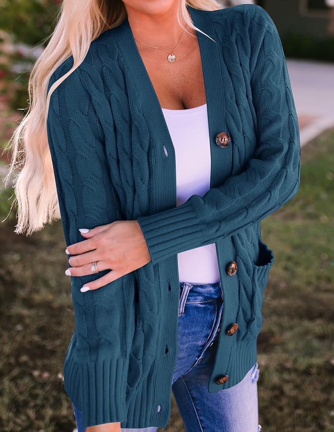 imageZESICA Womens Cardigan Sweaters 2026 Fall Button Down Open Front Cable Knit Casual Trendy Winter Clothing OuterwearTeal
