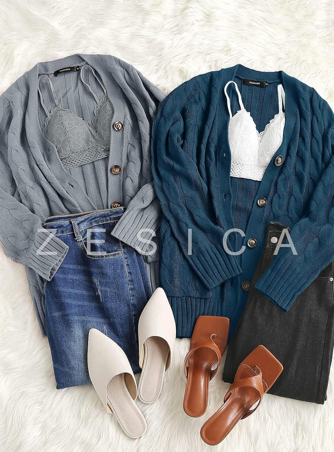 imageZESICA Womens Cardigan Sweaters 2026 Fall Button Down Open Front Cable Knit Casual Trendy Winter Clothing OuterwearTeal