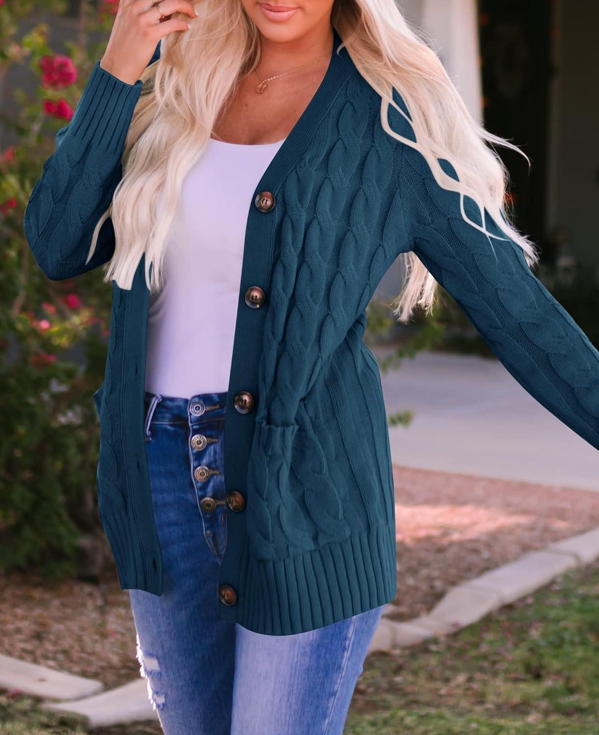 imageZESICA Womens Cardigan Sweaters 2026 Fall Button Down Open Front Cable Knit Casual Trendy Winter Clothing OuterwearTeal
