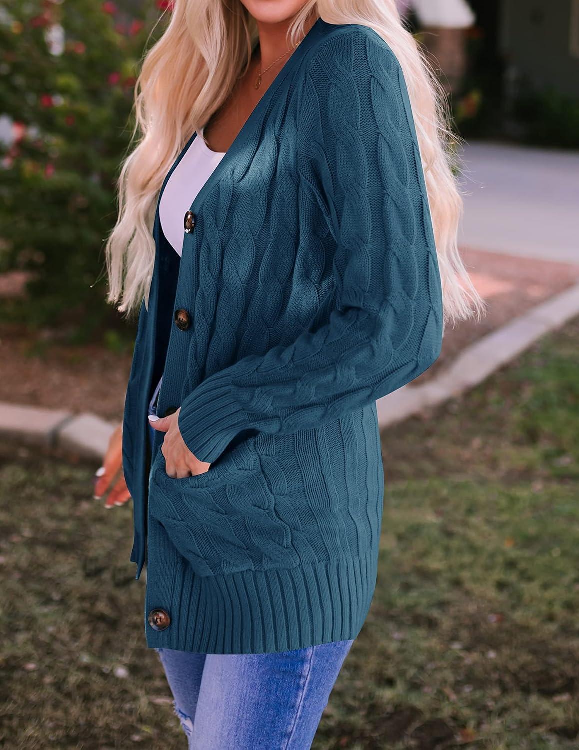 imageZESICA Womens Cardigan Sweaters 2026 Fall Button Down Open Front Cable Knit Casual Trendy Winter Clothing OuterwearTeal