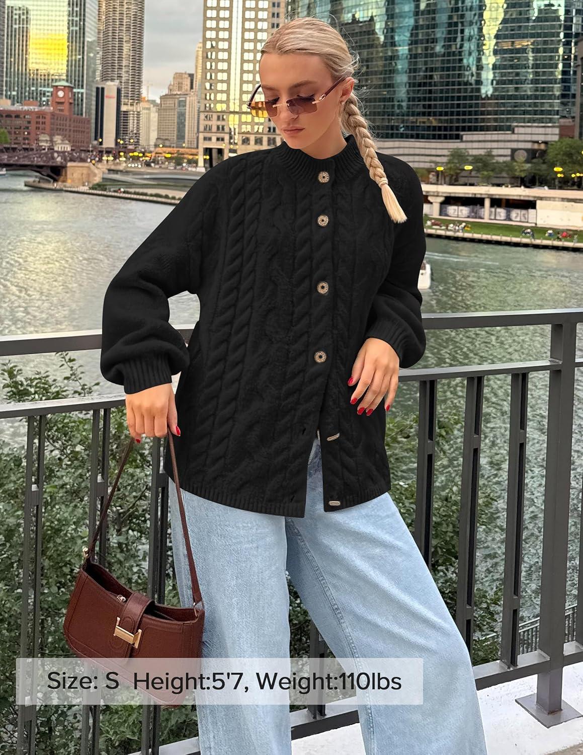 imageZESICA Womens Fall 2026 Cardigan Sweaters Long Sleeve Button Down Oversized Soft Knit Winter Coats Trendy OuterwearBlack