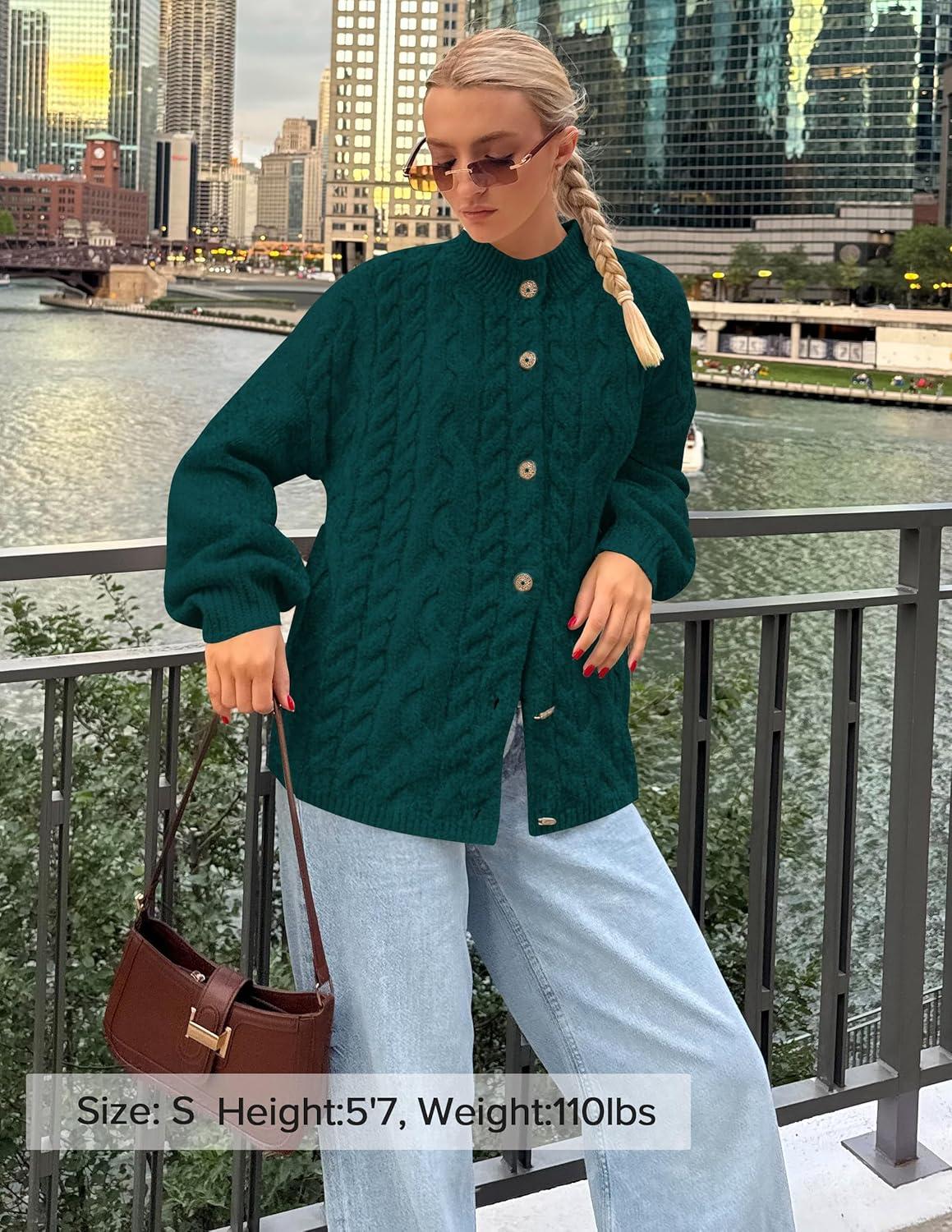 imageZESICA Womens Fall 2026 Cardigan Sweaters Long Sleeve Button Down Oversized Soft Knit Winter Coats Trendy OuterwearDarkgreen