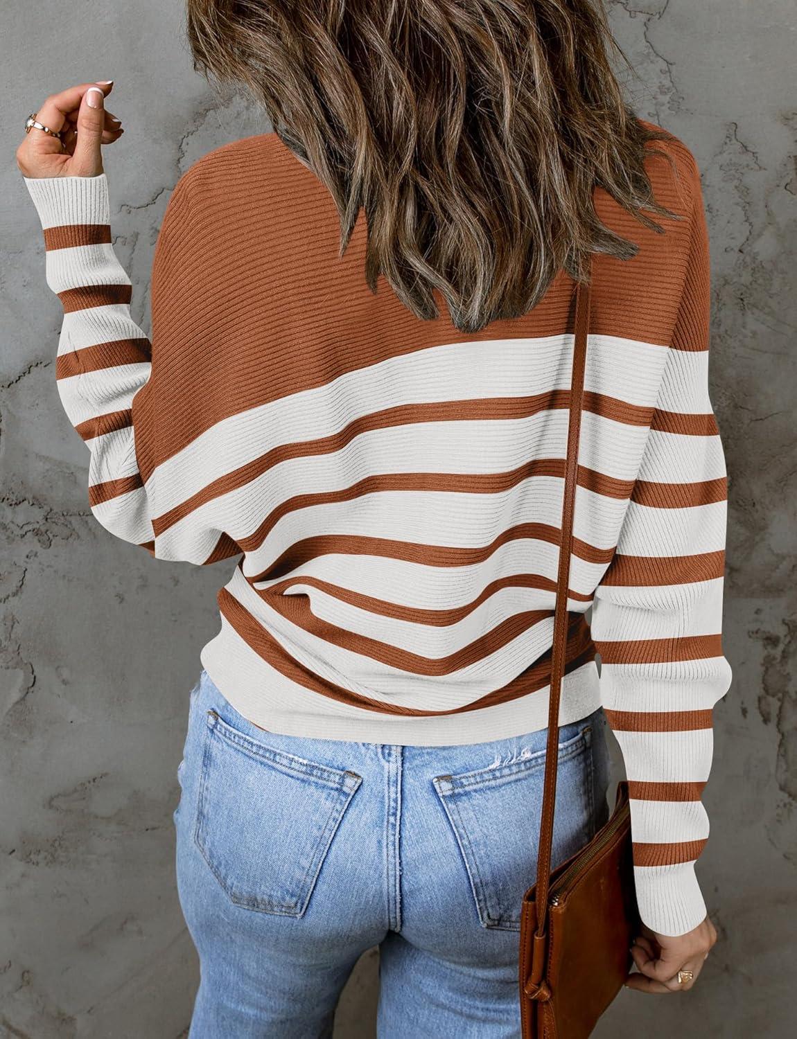 imageZESICA Womens Fall 2026 Turtleneck Batwing Long Sleeve Ribbed Knit Casual Soft Pullover Sweater Jumper TopBrown