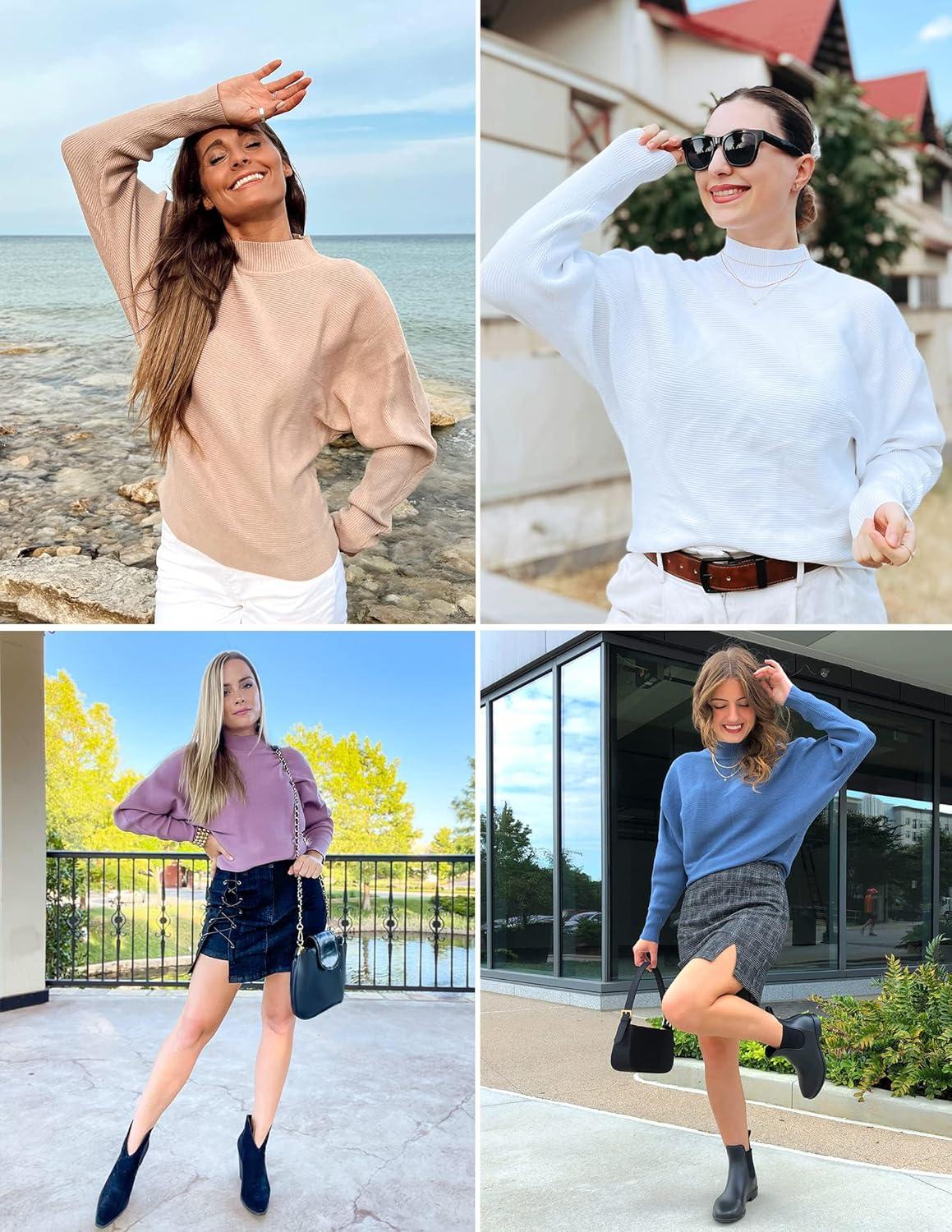 imageZESICA Womens Fall 2026 Turtleneck Batwing Long Sleeve Ribbed Knit Casual Soft Pullover Sweater Jumper TopDustyblue