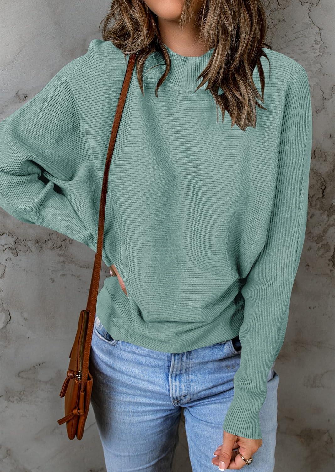 imageZESICA Womens Fall 2026 Turtleneck Batwing Long Sleeve Ribbed Knit Casual Soft Pullover Sweater Jumper TopLake