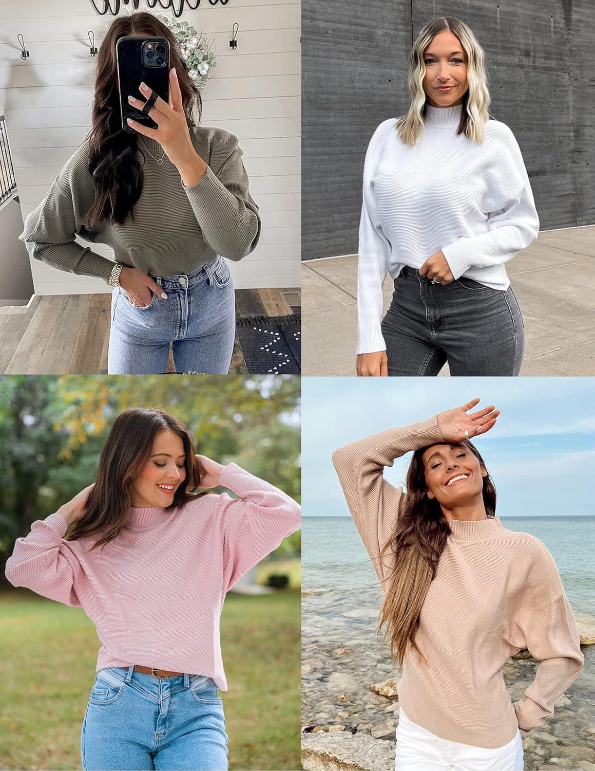 imageZESICA Womens Fall 2026 Turtleneck Batwing Long Sleeve Ribbed Knit Casual Soft Pullover Sweater Jumper TopOrange