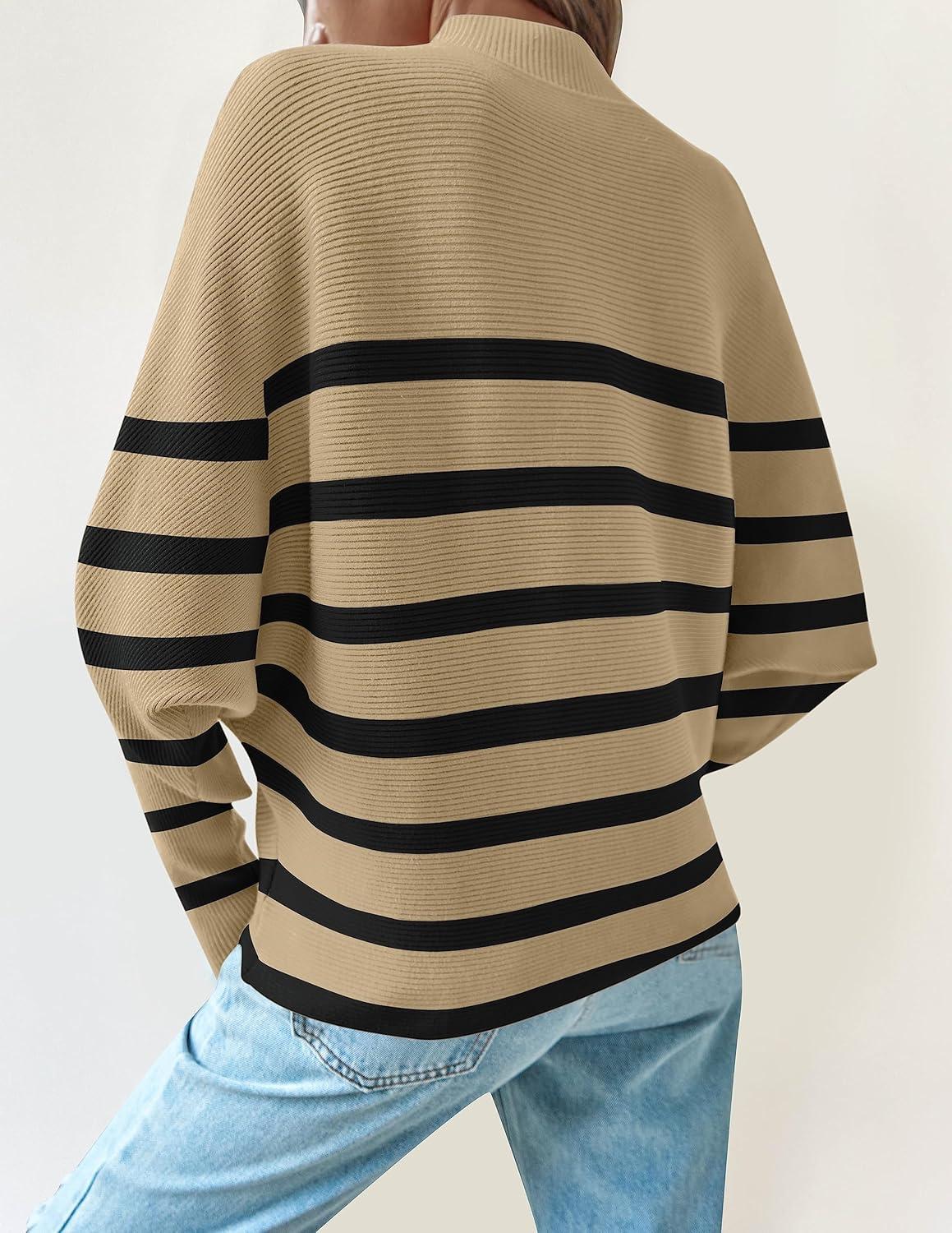 imageZESICA Womens Fall 2026 Turtleneck Batwing Long Sleeve Ribbed Knit Casual Soft Pullover Sweater Jumper TopTan