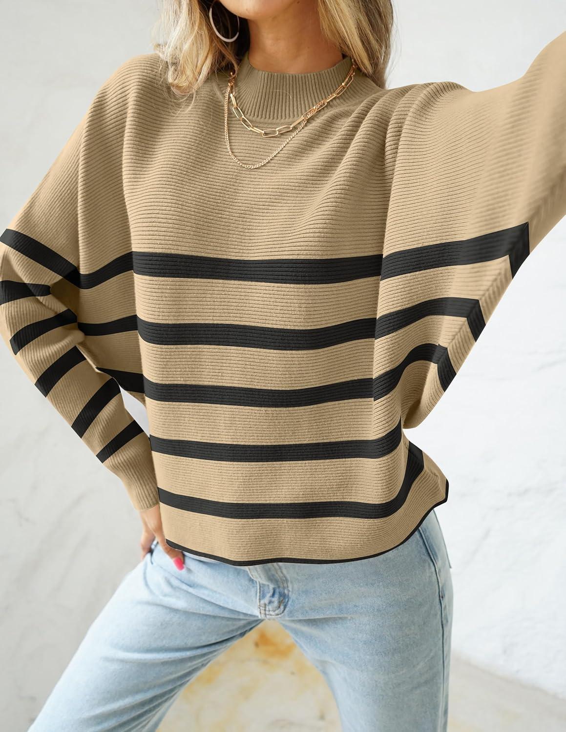 imageZESICA Womens Fall 2026 Turtleneck Batwing Long Sleeve Ribbed Knit Casual Soft Pullover Sweater Jumper TopTan