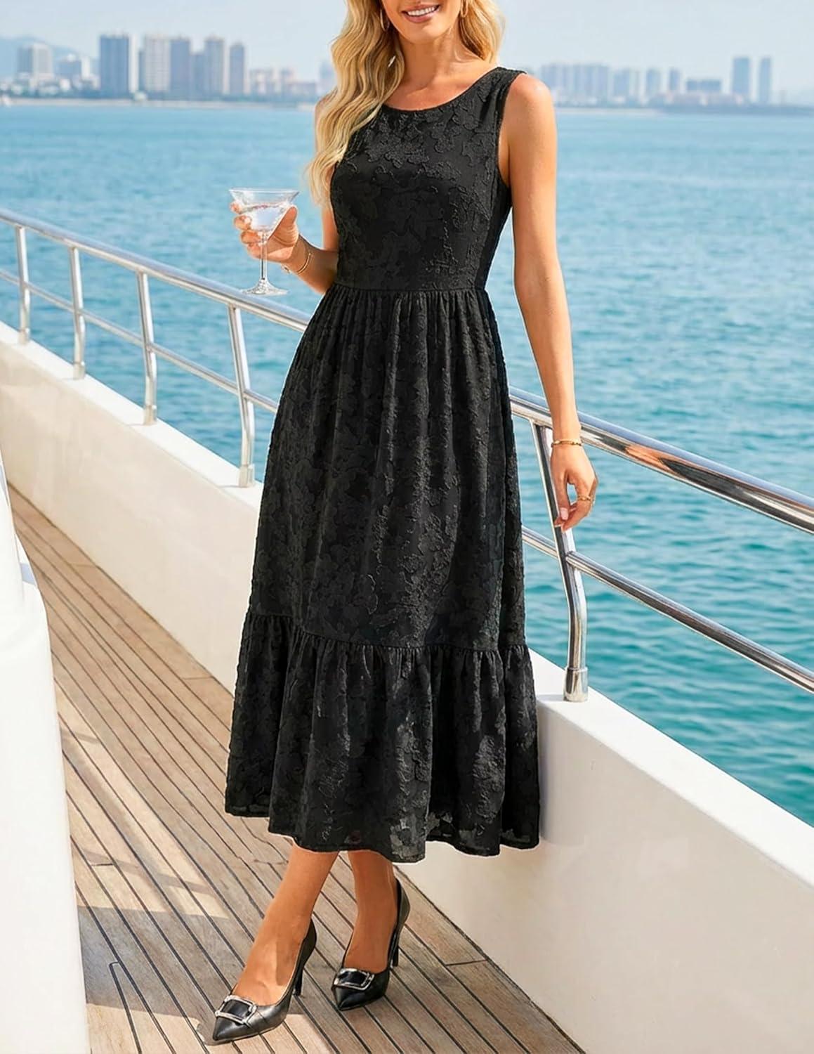 imageZESICA Womens Summer Boho Floral Midi Dress 2026 Sleeveless Beach Vacation Dresses Casual Flowy SundressBlack
