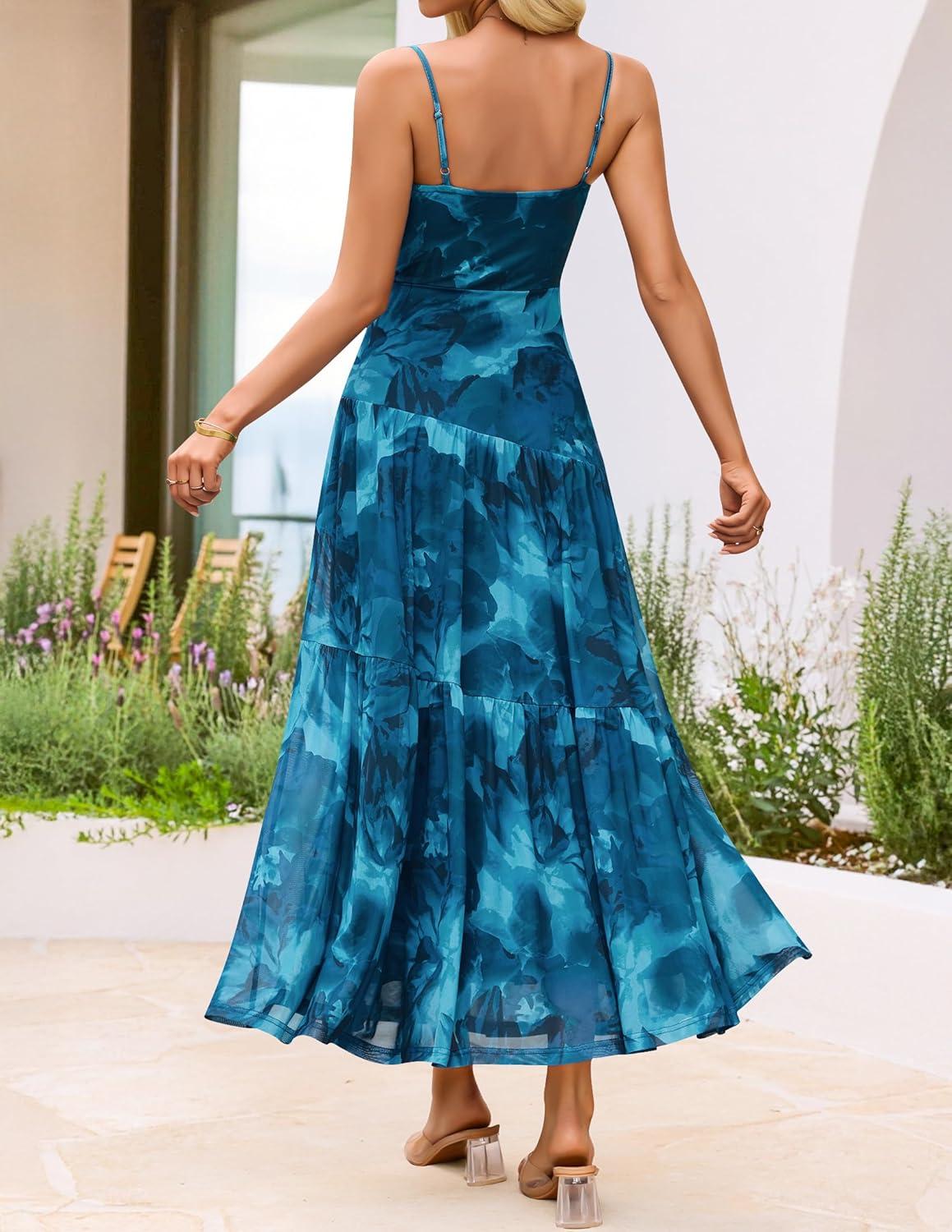 imageZESICA Womens Summer Floral Sleeveless Maxi Dress 2026 Boho Mesh Beach Wedding Guest Spaghetti Strap Flowy Long DressesLake