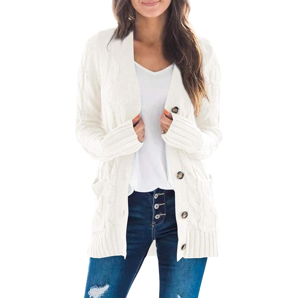 imageZESICA Womens Cardigan Sweaters 2026 Fall Button Down Open Front Cable Knit Casual Trendy Winter Clothing OuterwearBeige