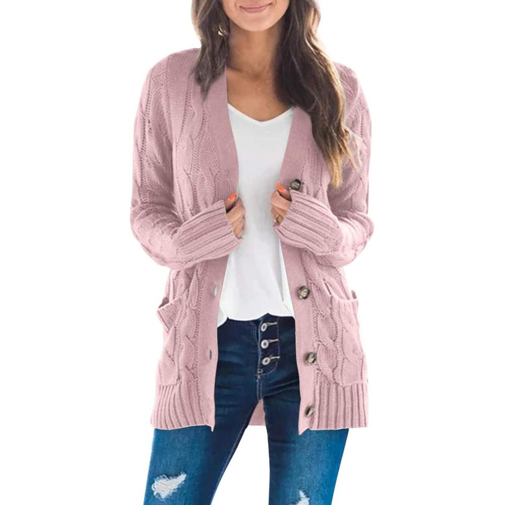 imageZESICA Womens Cardigan Sweaters 2026 Fall Button Down Open Front Cable Knit Casual Trendy Winter Clothing OuterwearDustypink