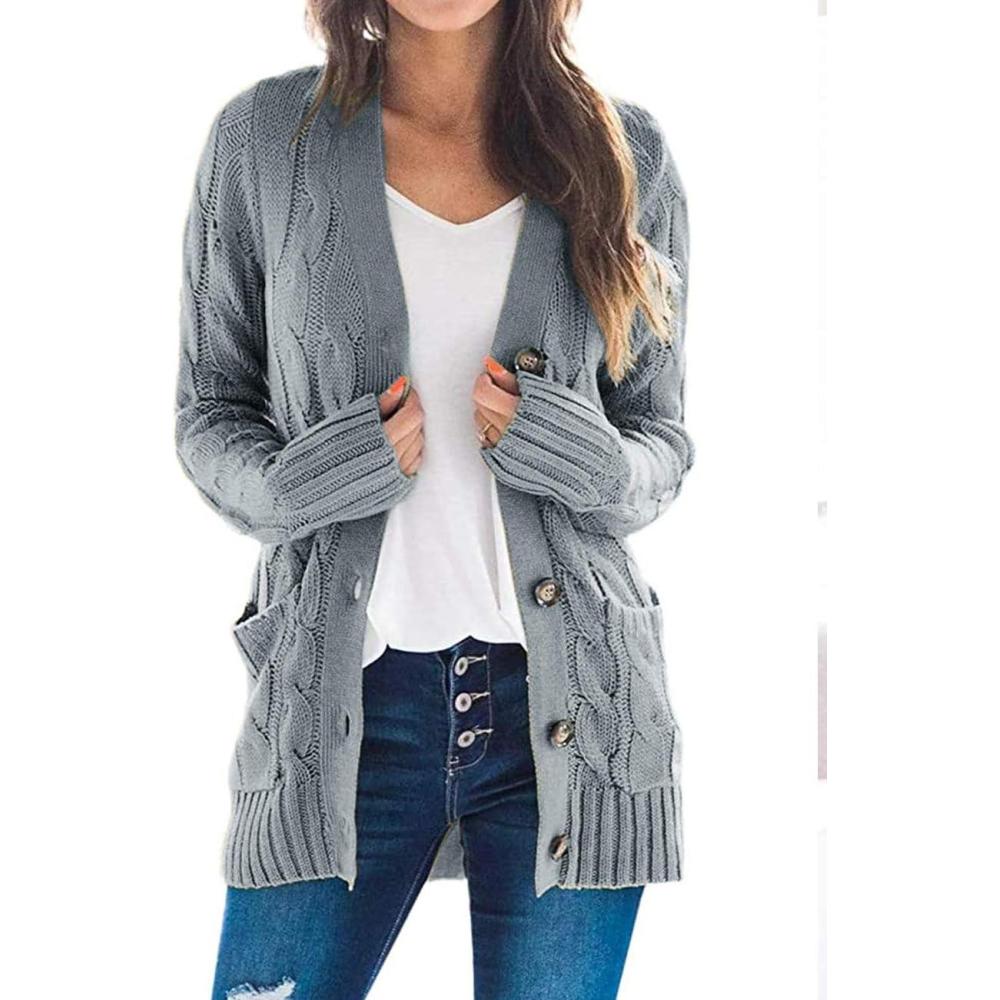 imageZESICA Womens Cardigan Sweaters 2026 Fall Button Down Open Front Cable Knit Casual Trendy Winter Clothing OuterwearGrey