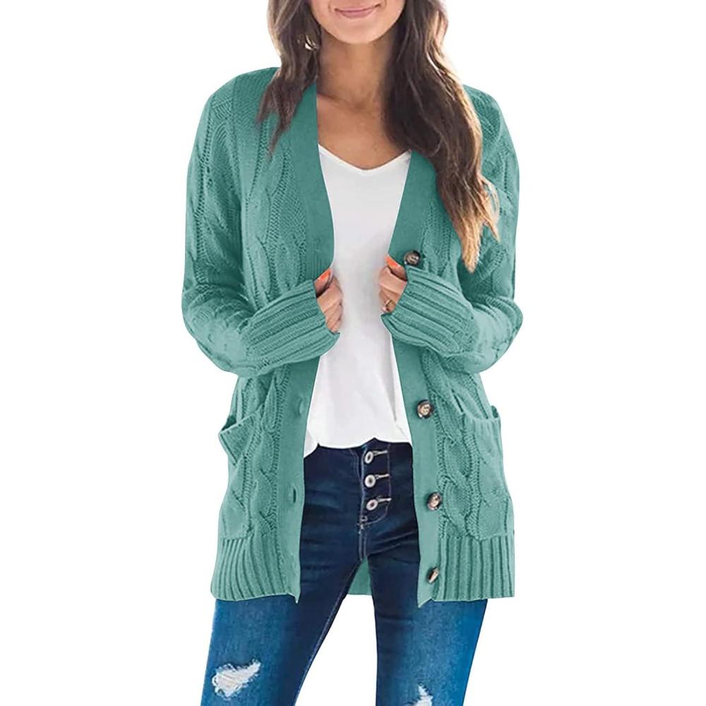 imageZESICA Womens Cardigan Sweaters 2026 Fall Button Down Open Front Cable Knit Casual Trendy Winter Clothing OuterwearLakegreen