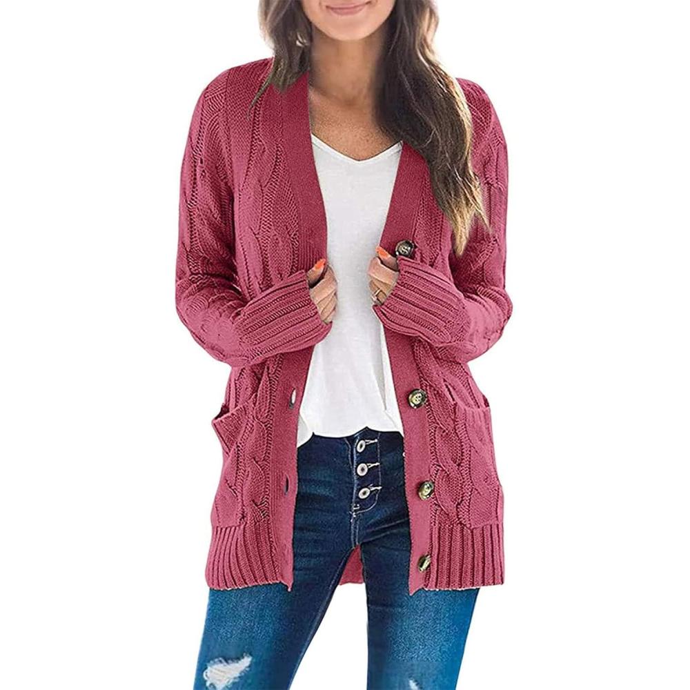 imageZESICA Womens Cardigan Sweaters 2026 Fall Button Down Open Front Cable Knit Casual Trendy Winter Clothing OuterwearMaroon