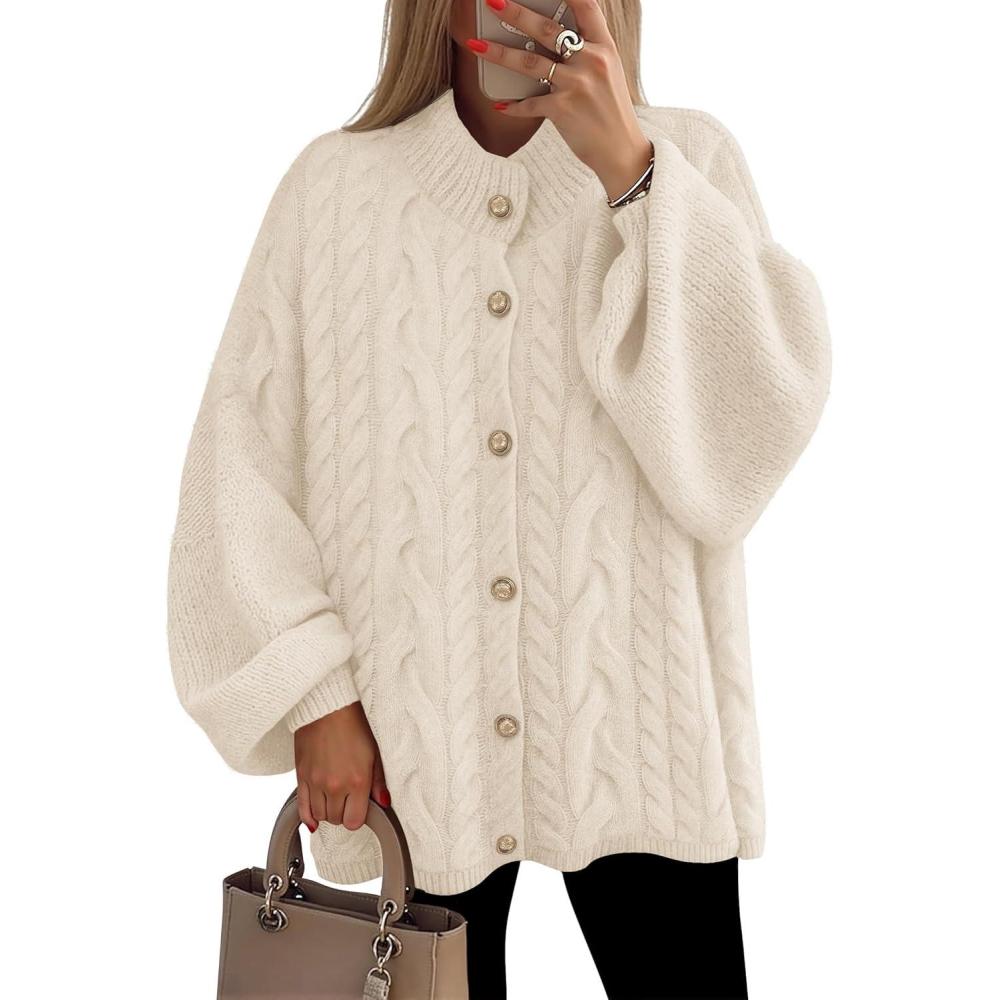 imageZESICA Womens Fall 2026 Cardigan Sweaters Long Sleeve Button Down Oversized Soft Knit Winter Coats Trendy OuterwearApricot