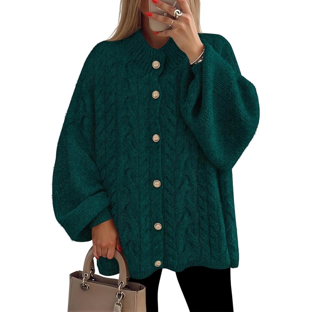 imageZESICA Womens Fall 2026 Cardigan Sweaters Long Sleeve Button Down Oversized Soft Knit Winter Coats Trendy OuterwearDarkgreen