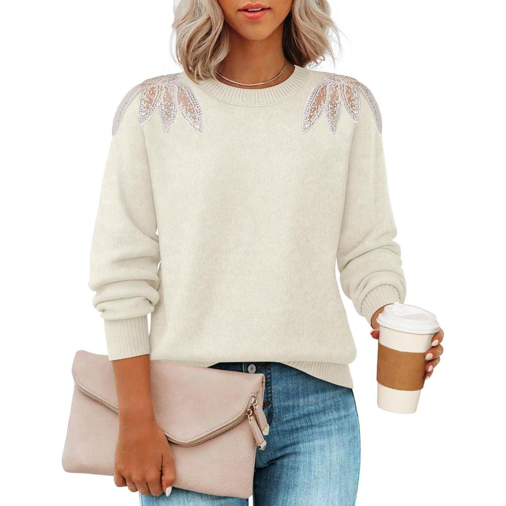 imageZESICA Womens Fall Long Sleeve Sweaters 2026 Crew Neck Knit Loose Dressy Pullover Tops Winter Trendy OutfitsApricot