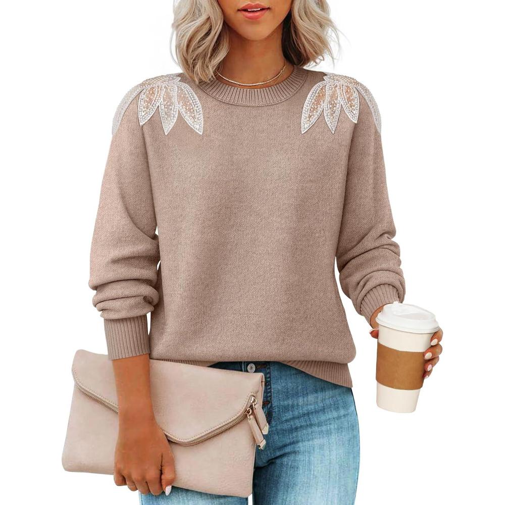 imageZESICA Womens Fall Long Sleeve Sweaters 2026 Crew Neck Knit Loose Dressy Pullover Tops Winter Trendy OutfitsOatmeal