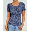 ZESICA Summer Floral Short Sleeve Tops for Womens 2026 Casual Crew Neck Going Out Mesh Shirts Fashion Clothes(Dusty Blue)