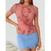 ZESICA Summer Floral Short Sleeve Tops for Womens 2026 Casual Crew Neck Going Out Mesh Shirts Fashion Clothes(Pink)