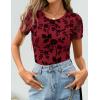 ZESICA Summer Floral Short Sleeve Tops for Womens 2026 Casual Crew Neck Going Out Mesh Shirts Fashion Clothes(Red)