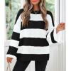 ZESICA Women’s 2026 Fall Long Sleeve Oversized Striped Color Block Comfy Loose Crew Neck Knitted Pullover Sweater(Blackstriped)