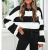 ZESICA Women’s 2026 Fall Long Sleeve Oversized Striped Color Block Comfy Loose Crew Neck Knitted Pullover Sweater(Blackstriped)