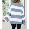 ZESICA Women’s 2026 Fall Long Sleeve Oversized Striped Color Block Comfy Loose Crew Neck Knitted Pullover Sweater(Blue)
